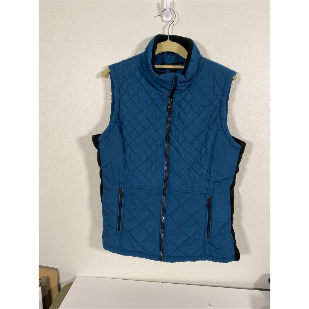 Andrew Marc Womens‎ Sz L Teal Green  Vest Full Zip Quilted w/ Zipper Pockets Y1